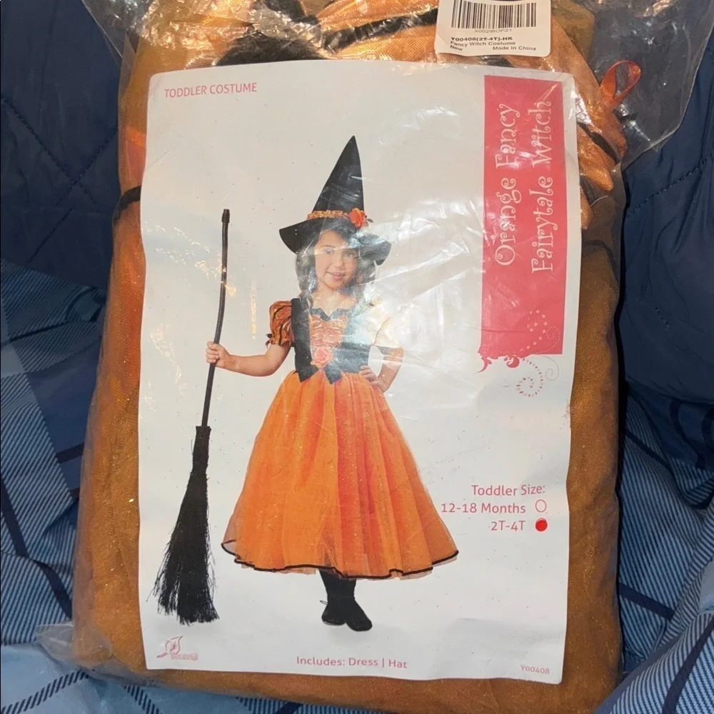 NWT Orange Fancy Fairytale Witch Costume 2T-4T Dress & Hat  Halloween Cosplay